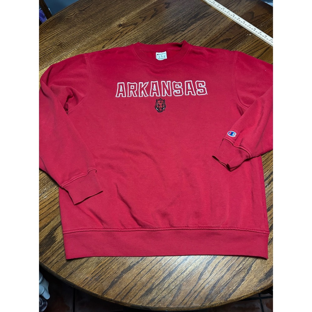 Champion Arkansas‎ Razorbacks Sweatshirt Red Crewneck Large NCAA College Fleece